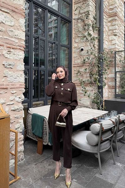 Melike Tatar Melike Tatar Brown Detailed Suit 2310
