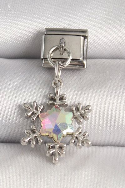 Clariss 316L Steel Silver Color Hologram Enamel Snowflake Model Nomination Charm