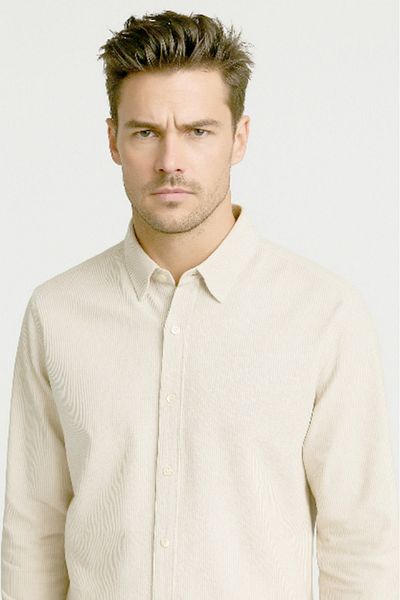 Jack & Jones Ανδρικό λινό μακρυμάνικο πουκάμισο J&j Sand Beige White