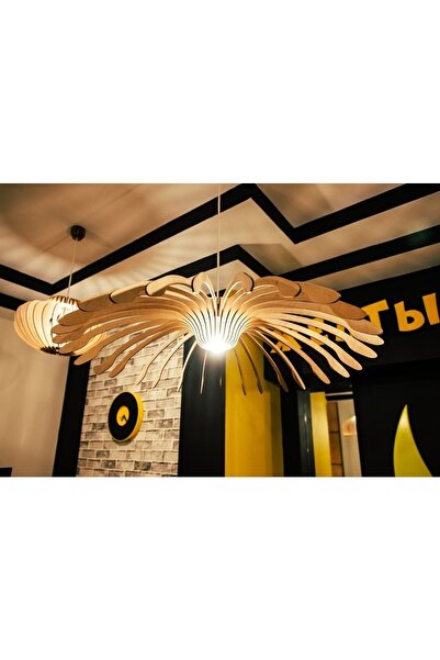 Ferisa Home 70 cm Bohem Rustik Retro Ahşap Duylu Sarkıt Ahşap Ömür Salon Avize