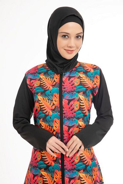 sorisso Hijab Clothing Zippered Waist Tie Hijab Swimsuit