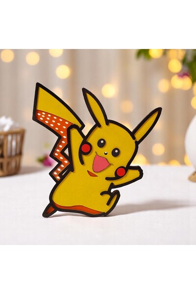 Pikachu Temalı Dekoratif Çocuk Gece Lambası | LED Işıklı | MDF | LEYMAN Hediyelik
