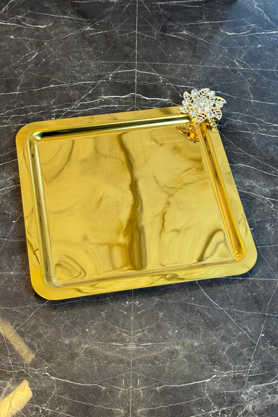 MAY HOME Gold Bron Detaylı Kare Tepsi