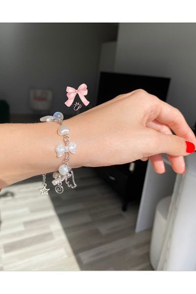 Pinky Lady Angel Wing Spiral Design Pearl Bead Bracelet