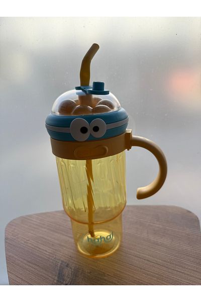 MİMOZA PARK 3-Piece Cute Straw Flask Plastic Bpa-Free (Large Size with Handle)