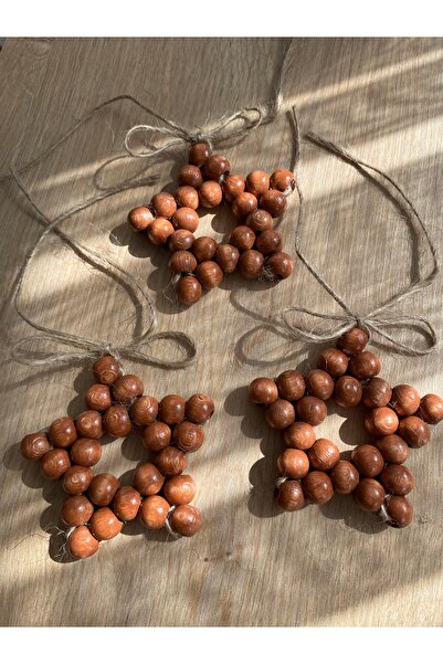 Tasu offical Dekoratif Ahşap Boncuklu 3 Lü Set Yıldız Mutfak Salon Balkon Çocuk Bebek Odası Duvar Süsü Kapı Süsü