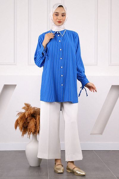 İmajButik Saks Μπλε Χερούλι με Δαντέλα Λαιμόκοψη Linda Tunic