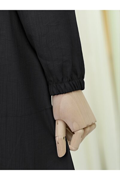 Modamorfo Stoned Waist Tie-Up Elastic Sleeve Dress - Black