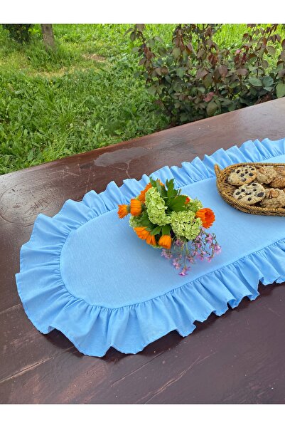 LILYUM Pamuk Polyester Fırfırlı Oval Runner 40x110 Cm