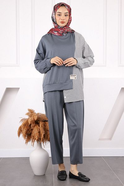 İmajButik Smoked Shirt Garnished Modal Tunic Pants Suit