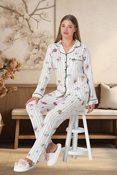 By Mecit Pijama Neck Buttoned Women's Pajama Set