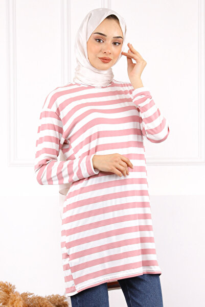 İmajButik Pink Striped Long Sleeve Tunic