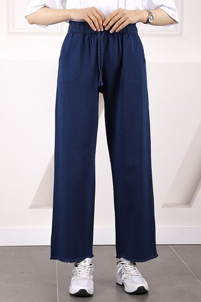 İmajButik Παντελόνι Gabardine με ελαστική μέση Navy Blue με τσέπες