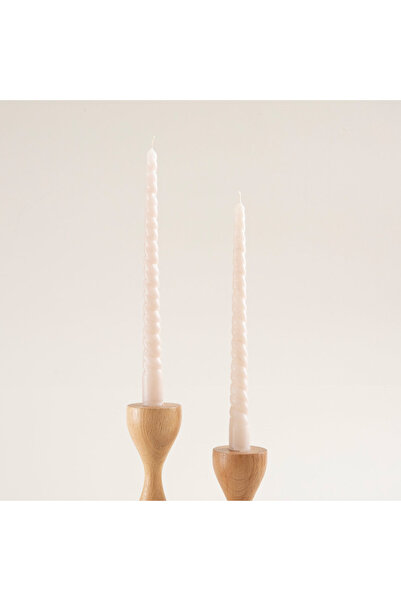 Chakra 2Li İtalyan Burgu Şamdan Mumu Natura Bej Bej