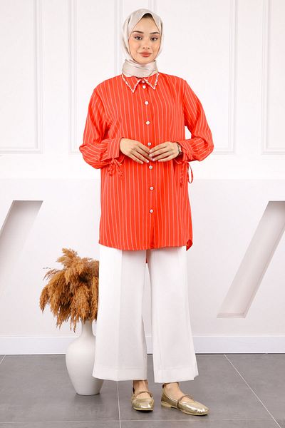 İmajButik Pomegranate Flower Sleeve Lace Collar Stone Linda Tunic