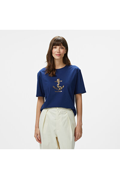 Nautica Kadın Lacivert Regular Fit Nakışlı T-Shirt