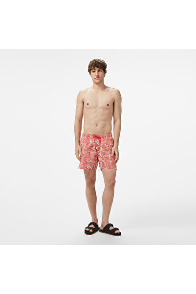 Nautica Erkek Kırmızı Regular Fit Desenli Deniz Şortu