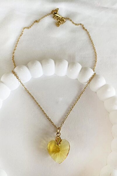 TakıDolabı الذهب اللون الأصفر القلب أحسب الصلب قلادة