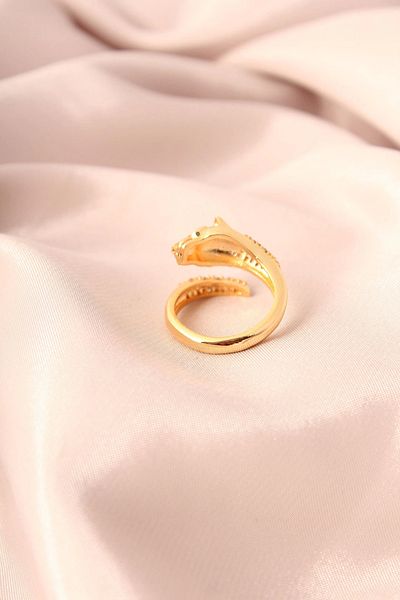 Clariss Gold Color Metal Zircon Stone Tiger Model Adjustable Women's Ring