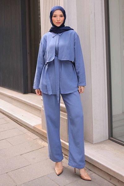 İmajButik Κοστούμι παντελόνι πουκάμισο με ζώνη Indigo