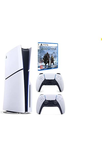Sony PlayStation 5 Slim Disc Console with Extra Dualsense White Controller + God of War Ragnarok Sta