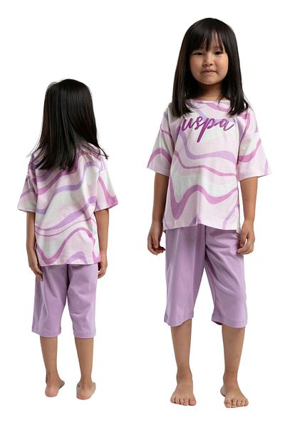 U.S. Polo Assn. Girl's Single Jersey Fabric 100% Cotton Bottom Top Capri Double Set