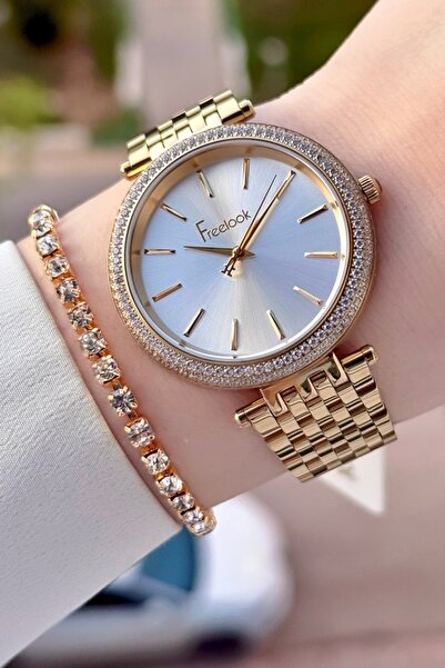 Freelook Gold Gri Renk Ayarlanabilir Kordonlu 38 Mm Kadın Kol Saati Ve Bileklik