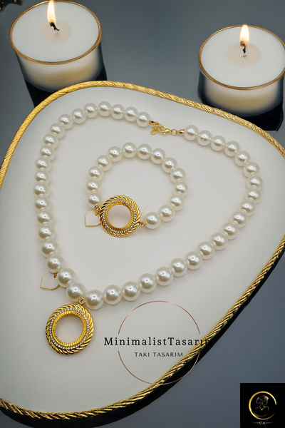 xtaki İncili çeyrekli bileklik, İnci çeyrekli kolye , Çeyrek altın kolye Çeyr...