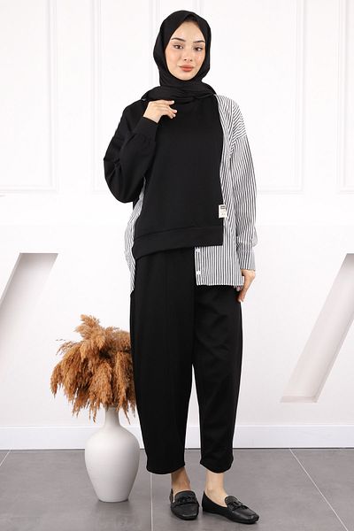 İmajButik Κοστούμι παντελόνι Modal Tunic με γαρνιτούρα σε μαύρο πουκάμισο