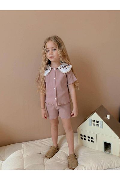 YİGİT BUTİK Yigit Boutique Camisole Fabric Shirt Collar Shorts Girl's Suit
