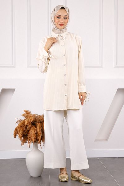 İmajButik Πέτρινη λαβή με κορδόνι γιακά Stone Linda Tunic