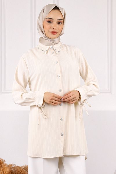 İmajButik Πέτρινη λαβή με κορδόνι γιακά Stone Linda Tunic