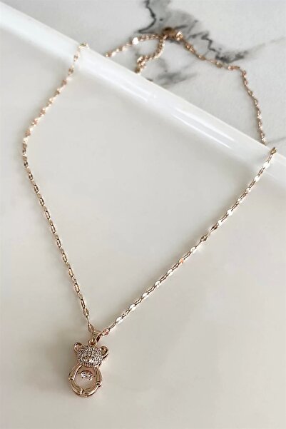 TakıDolabı قلادة من الفولاذ على شكل دمية دب بلون وردي