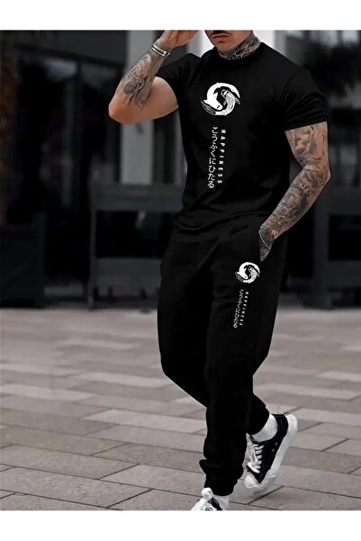 puolikuu Set de trening oversize pentru bărbați Set de trening cu imprimeu cu simbol Hepınnes