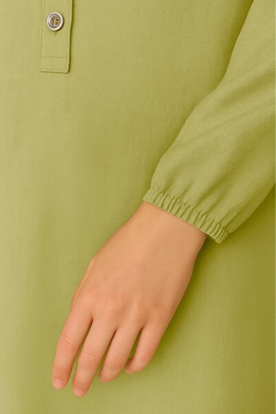 Modamorfo Half Buttoned Elastic Collar Linen Suit - Oil Green