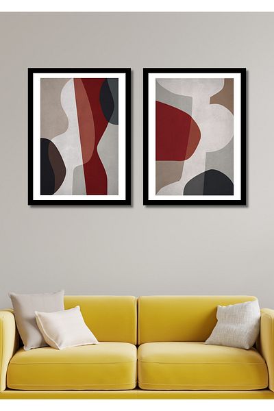 NT Handmade 2 Pieces Frame Look Abstract Decorated Wall Decor Painting Set for Living Room Living Bedroom Kitchen
