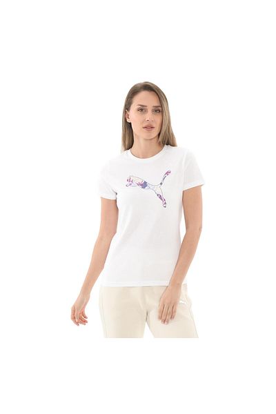 Puma Λευκό 685081 -02 Γυναικείο μπλουζάκι με λογότυπο Floral Cat Graphics