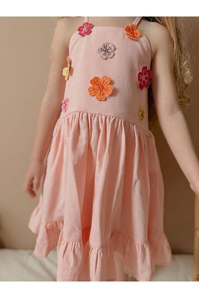 YİGİT BUTİK Yigit Boutique Floral Embroidered Strappy Girl's Dress