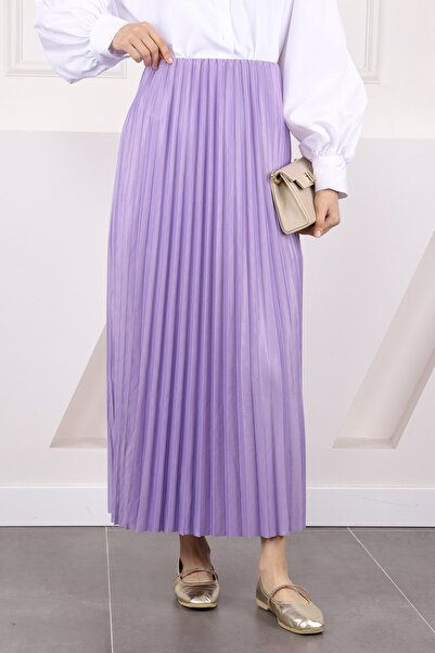 İmajButik Lilac Elastic Waist Pleated Skirt