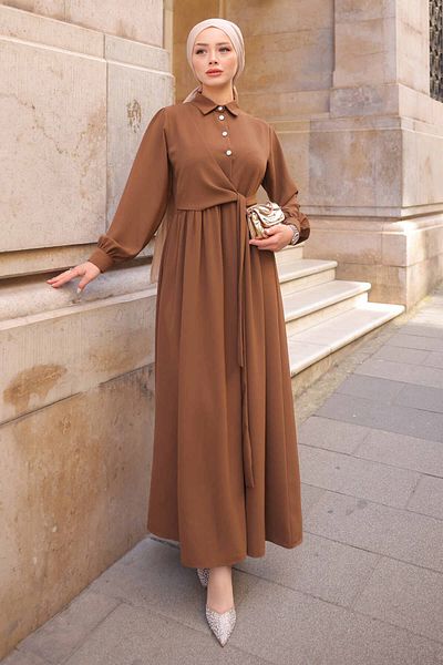 İmajButik Brown Side Tie Linda Dress