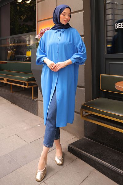 İmajButik Τοπ τουνίκ με μπλε κουμπιά Saks