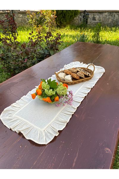 LILYUM 100% Cotton Raw Linen Ruffle Runner 30X80 cm
