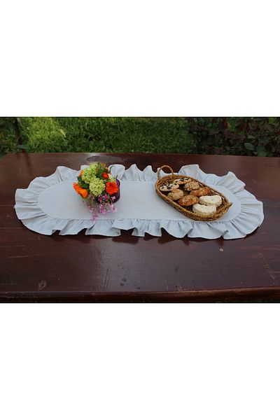 LILYUM Cotton Polyester Ruffled Oval Runner 30X80 cm