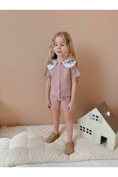 YİGİT BUTİK Yigit Boutique Camisole Fabric Shirt Collar Shorts Girl's Suit