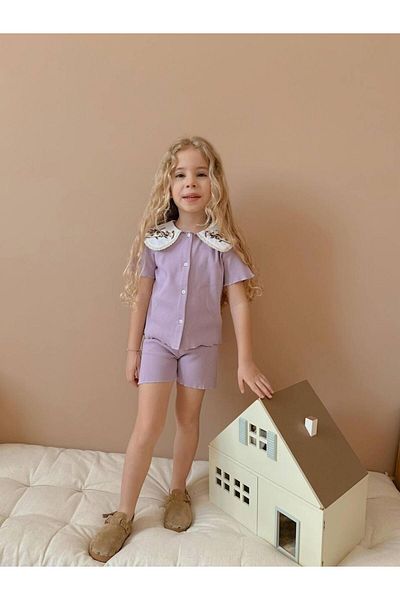 YİGİT BUTİK Set pentru fete Yigit Butik cu guler de cămașă din țesătură cu pantaloni scurți