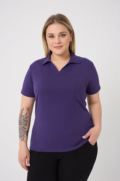 BANEGA Curve Plus Size Women's Cotton Lycra V-Neck Basic Plain Short-Sleeve Purple Blouse