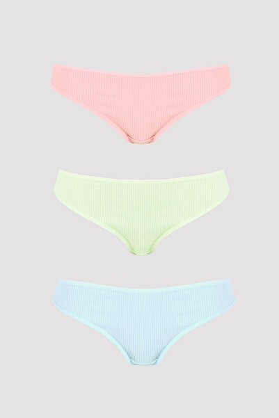 NBB Pudra Yeşil Mavi 3lü Kaşkorse Yüksel Bel Külot