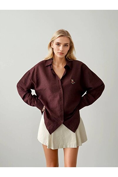 ABOUT US Cămașă din muselină cu detaliu de broderie # 8047