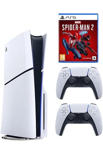 Sony PlayStation 5 Slim Disc with Extra DualSense White Controller + Marvel's Spiderman 2 - Internat