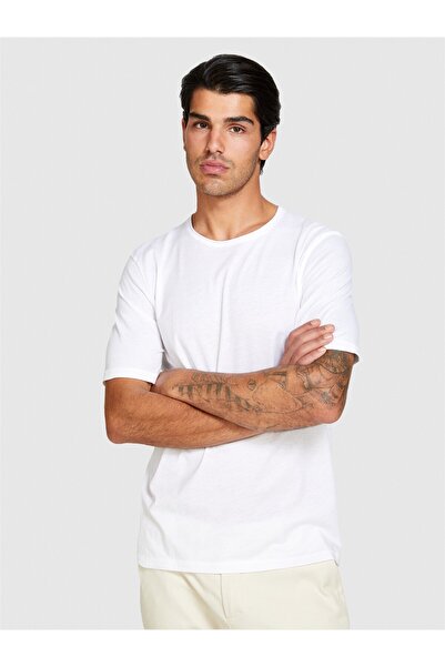 Sisley Ανδρικό λευκό μπλουζάκι από 100% βαμβάκι χωρίς ραφή με λεπτομέρεια λαιμού - 324P3P7XS103K